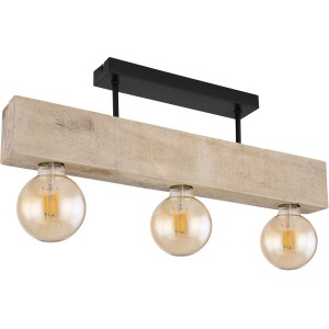 Globo Deckenleuchte Adalaie, 3-flammig, aus Holz und schwarzem Metall.