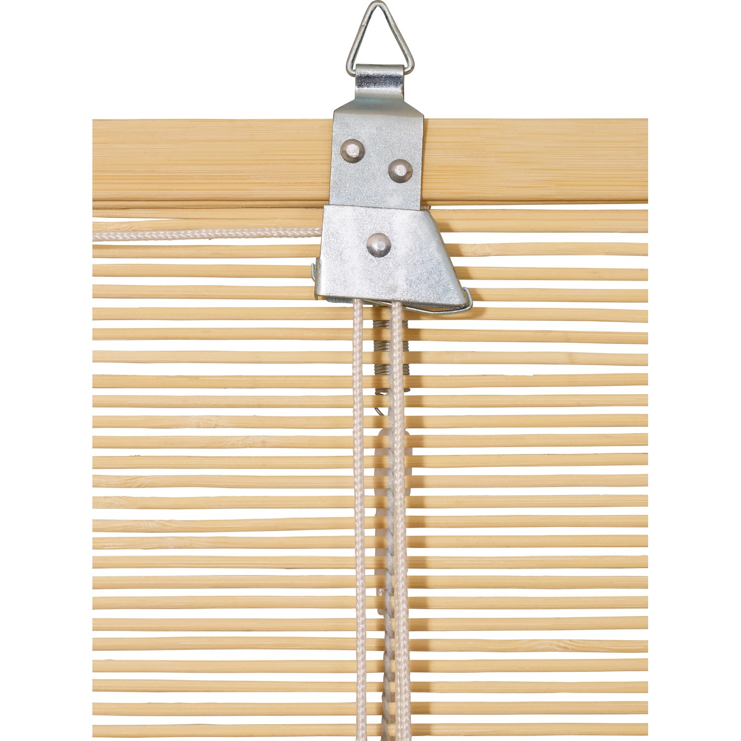 Detailansicht OBI Bambus-Rafrollo, Natur, mit Zugschnüren und Aufhängung.