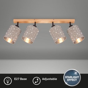 Brilo Spotleuchte mit 4 Lampen, taupefarbenen Stoffschirmen und Sternendekor. Schwenkbare Deckenleuchte.
