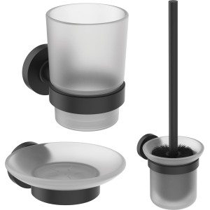 Ideal Standard WC-Bürste Set IOM Silk Black mit Seifenschale und Becher.