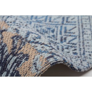 Detailansicht des blauen Vintageteppichs Viva 360, 120x170 cm mit Jacquard Muster.