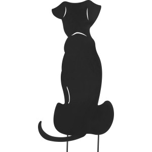 Schwarzer Gartenstecker Hund aus Eisen, 25x62cm, Dekoration für Garten und Beet.