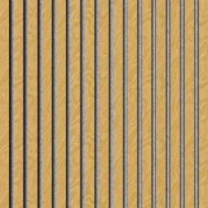 Akustikpaneel Muster Esche Natur: Holzpaneel mit grauen Filzstreifen für Wand- und Deckengestaltung.