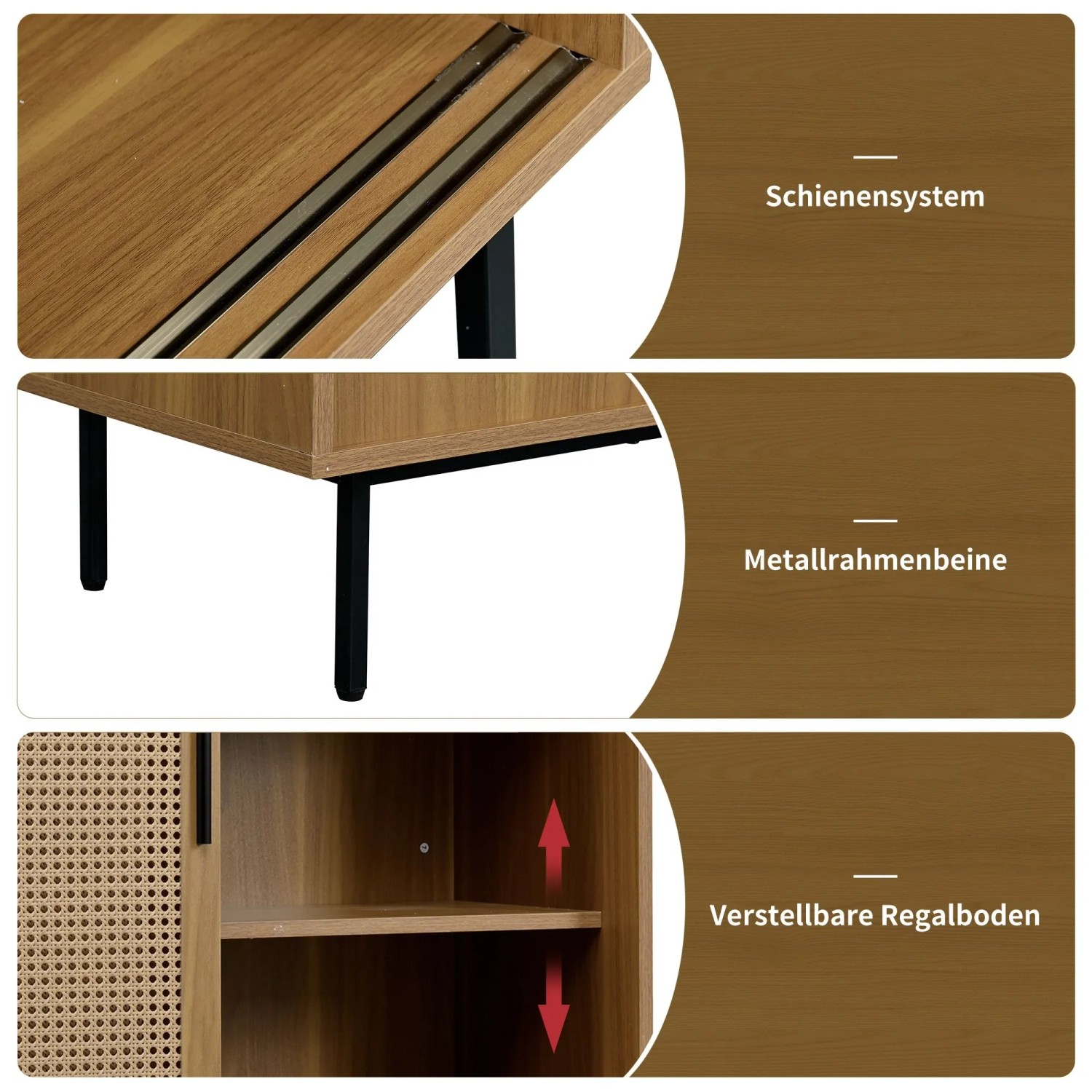 okwish Sideboard mit 2 Schiebetüren Ablage Wohnzimmer 100x90x37cm Braun_7