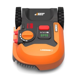 Worx Landroid S250 Mähroboter WR168E: Kompakter, orange-schwarzer Rasenroboter für kleine Gärten.