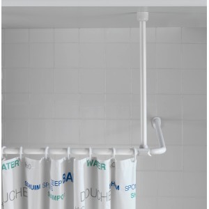 Wenko Deckenstütze, weiß, für Teleskop Duschstange (25mm) montiert im Badezimmer.