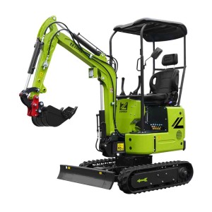 Grüner Zipper Minibagger ZI-MBG1000DS5 mit Schaufel und Raupenantrieb. Kompakte Baumaschine für Aushubarbeiten.