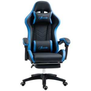 Vinsetto Gaming Chair Kunstleder Schaumstoff Nylon Stahl 65L x 65B x 121-129H cm Schwarz+Blau