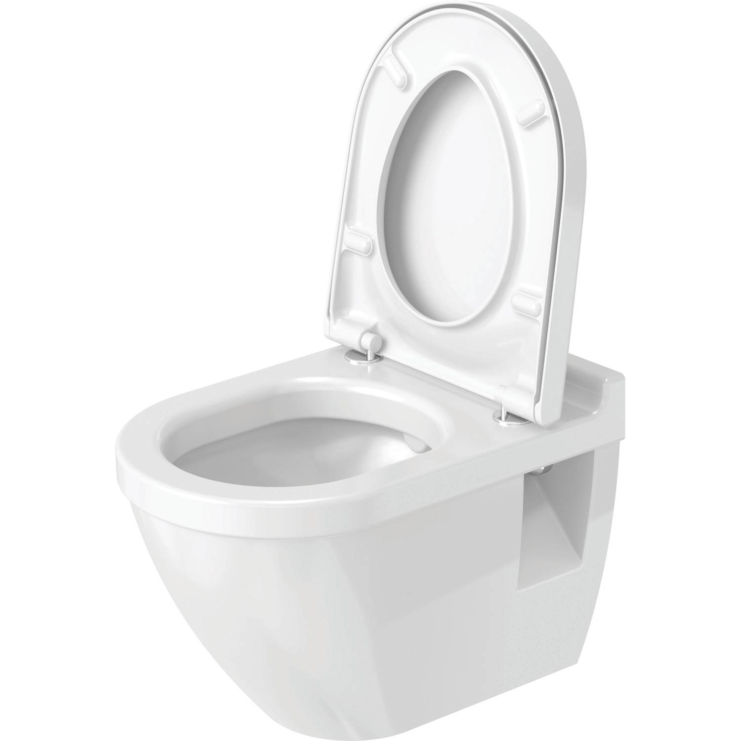 Weißes Duravit Wand WC Set Starck 3 mit offenem WC-Sitz und Absenkautomatik.