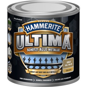 Dose Hammerite Ultima Metall-Schutzlack glänzend Gold, Rostschutz, Grundierung und Lack in einem.