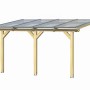 Skan Holz Terrassenüberdachung Andria aus Leimholz mit klarer Polycarbonat-Eindeckung.