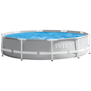 Intex Frame Pool Set Prism Rondo, Ø 305 cm, mit Stahlrahmen und grauer Poolfolie.