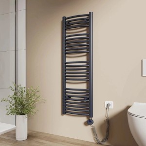 Emke elektrischer Badheizkörper, gebogen, anthrazit, 120x40cm, mit Thermostat. Ideal als Handtuchtrockner.