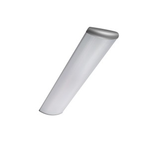 T8 Wannenleuchte, silberfarben, mit opaler Kunststoffabdeckung, 2x18W, Länge 66,5cm.