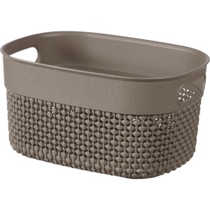 Curver Filo XS Recycling-Korb in Cappuccino, 3,5L Aufbewahrungsbox mit dekorativer Flechtstruktur.