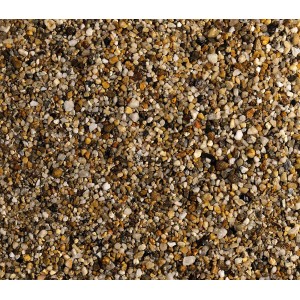 Beiger Scherf Quarzkies 2-4 mm, ideal für Zierkiesflächen und harzgebundene Bodenbeläge.