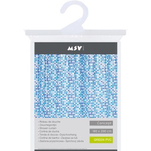 MSV Duschvorhang Concept, 180x200 cm, blaues Mosaikmuster, wasserdichtes PVC.