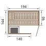 Grundriss Weka Elementsauna Varberg Trend 1 Weiß: 194x140x90cm, mit Ofen und Tür.
