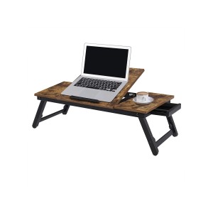 Vintagebrauner Songmics Laptopständer (71x35x23cm) mit Laptop und Tasse. Ideal als Schreibtisch-Zubehör.