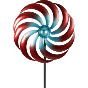 Gartenstab Windrad, 115 cm, rot-goldenes Metall, Gartendekoration.