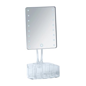Wenko LED-Kosmetikspiegel Trenno mit Organizer, weiß, aus Kunststoff. Standspiegel mit Beleuchtung.