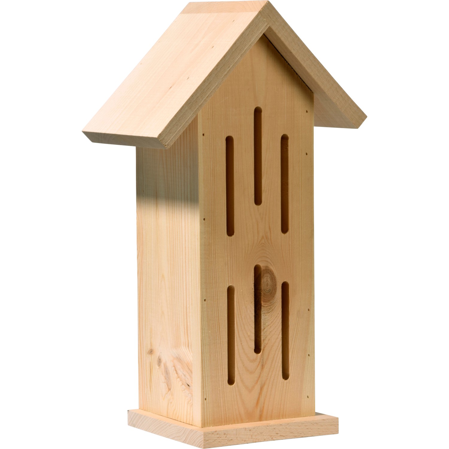 Holzfarbenes Design Schmetterlingshaus Sonnenfalter, 23x14x38cm, mit Anflugstationen für verschiedene Falter.