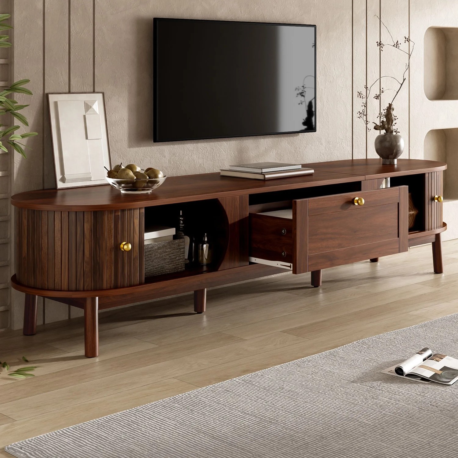 okwish Schrank mit Schubladen für Wohnzimmer 170x39.5x38cm Braun_3