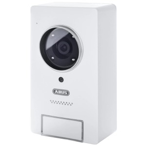 Weiße Abus Video-Türsprechanlage Smart Security World Wlan mit Kamera und Gegensprechfunktion.