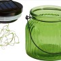 Grünes LED-Dekoglas Marrubio für den Außenbereich mit Solar-Deckel und Lichterkette.