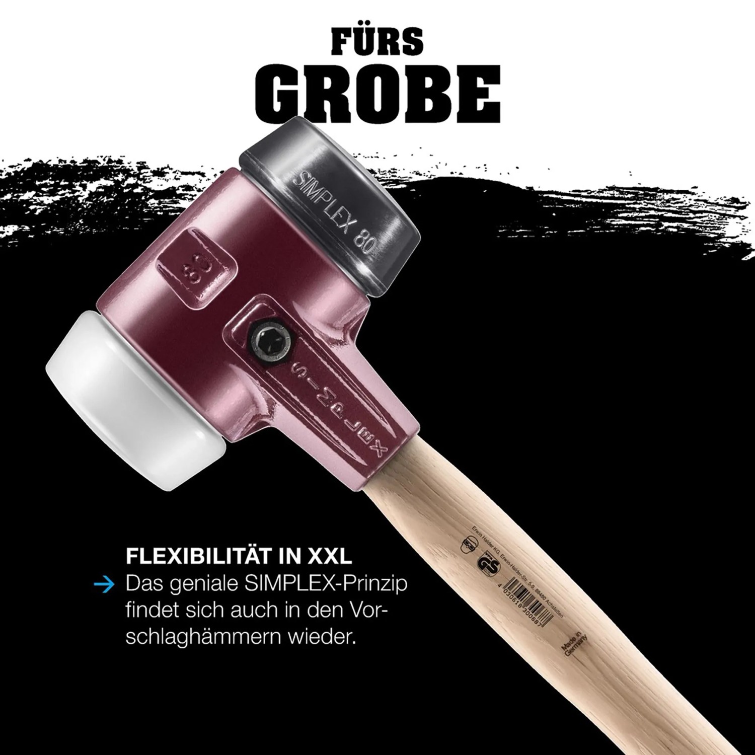 Halder Simplex Vorschlaghammer mit Gummi- und Superplastik-Einsatz, D 100 mm.