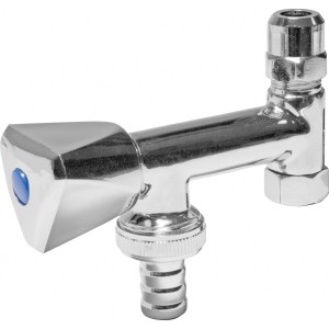 LUX Waschgeräte-Ventil, lange Ausführung mit Schlauchverschraubung, verchromtes Messing.