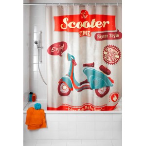 Wenko Anti-Schimmel Duschvorhang mit Vintage Scooter Motiv, 200x180 cm.