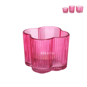 Rosa Windlicht Flower, 8 cm, aus Glas, für stimmungsvolle Deko im Innenbereich.
