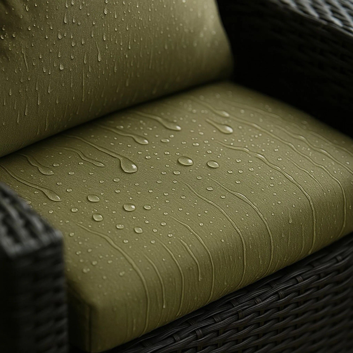 Grünes Gartenkissen Set (120x50) für 2-Sitzer Polyrattan Gartensofa, wasserabweisend.