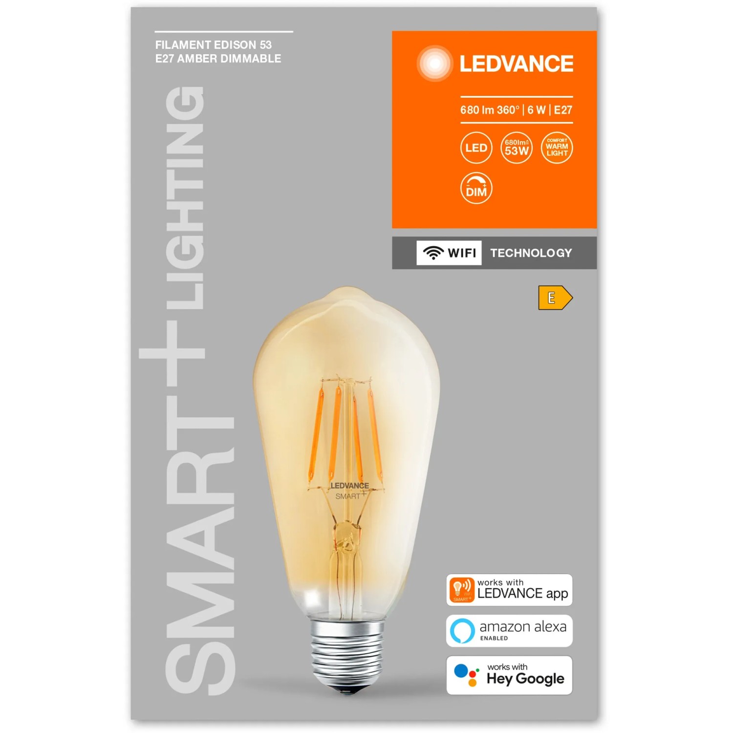 Ledvance Smart+ Filament Edison E27, 6W, Gold: Smarte WiFi-Glühbirne im Edison-Design, dimmbar.