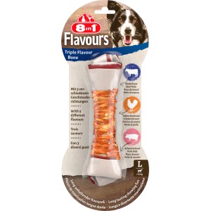 8in1 Triple Flavour Bone L: Kauknochen mit Rind, Schwein & Hähnchen für große Hunde.