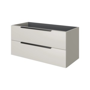 Pelipal Waschbeckenunterschrank Quantum 07, 100 cm, Kaschmir Matt, mit zwei Auszügen und schwarzen Griffen.