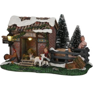 Beleuchtete Luville Farm, batteriebetrieben, Teil einer Weihnachtsdekoration mit Tieren und Figuren.