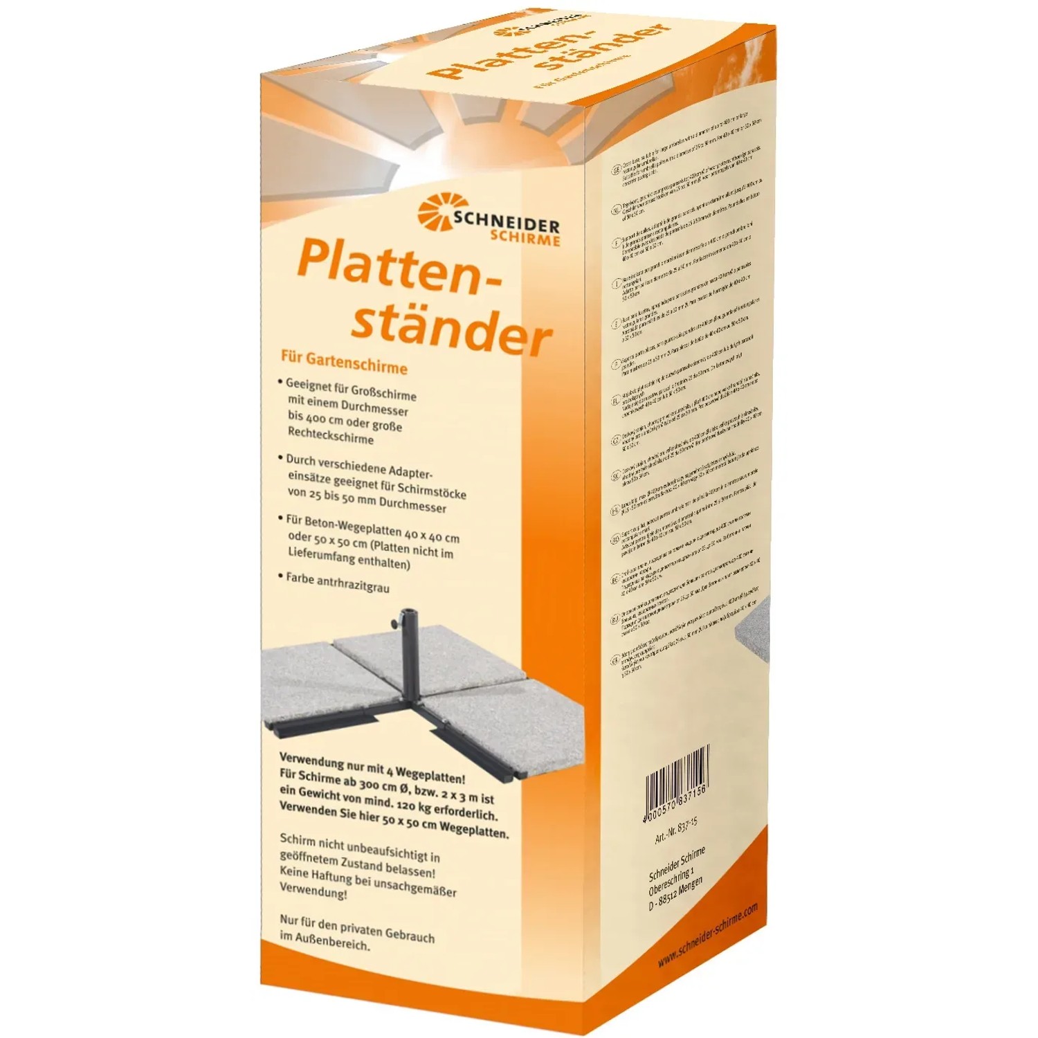 Schneider Plattenständer für Sonnenschirme, anthrazitgrau, geeignet für Platten 40x40 oder 50x50 cm.