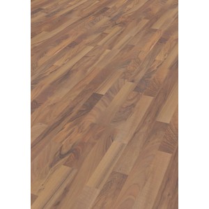 Laminatboden Comfort Nussbaum Dunkel, naturmatte Oberfläche, 7 mm stark. Dekorative Holzoptik für Wohn- und Gewerberäume.