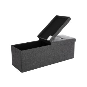 Songmics Sitzbank Dunkelgrau mit Stauraum, Deckel geöffnet.