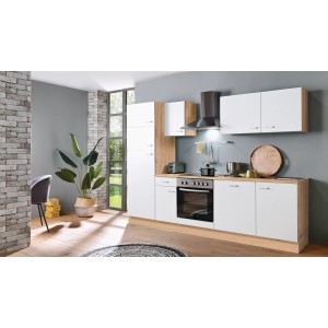 Moderne Menke Küchenzeile Artisan Classic in Weiß und Artisan Eiche Nachbildung.