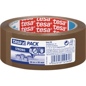 Tesapack Strong Packband, braunes Klebeband auf Rolle, 66 m x 38 mm.