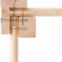 Detailansicht der Eckverbindung des Karibu Holz-Gartenhauses Vellinge, unbehandelt.