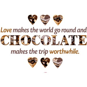 Komar Wandtattoo Chocolate mit Schokoladenherzen und Schriftzug.