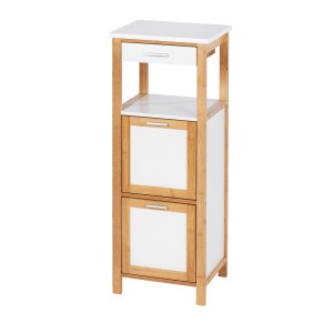 Wenko Regal Finja aus Bambus, braun, mit 2 Ablagen, 2 Fächern und Schublade, 34x89x30cm.