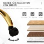 Detailansicht: Goldenes Stuhlbein mit schwarzem PU-Rad. Bürostuhl-Rollen sind 360° drehbar und für alle Böden geeignet.
