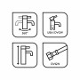 Piktogramme der baliv Küchenarmatur KI-1211: 360° schwenkbar, UBA/DVGW-Zertifizierung, flexible Höhe, DVGW-Anschlussschlauch.
