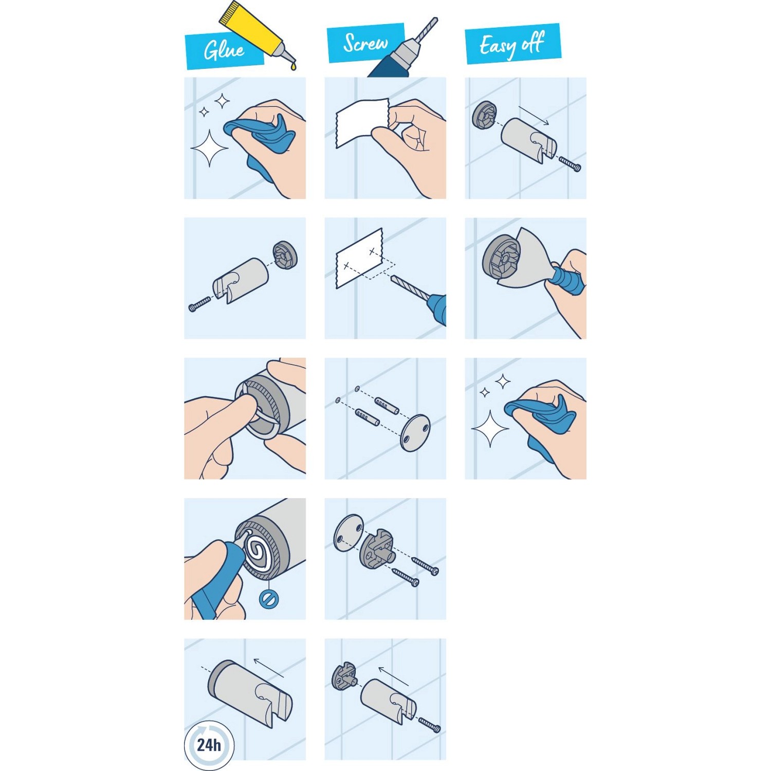 Anleitung: Grohe QuickGlue Set S für Brauseprodukte – einfache Montage ohne Bohren.