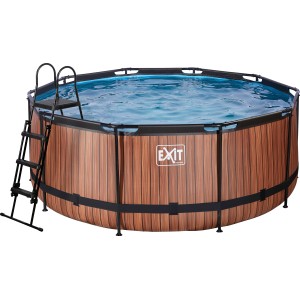 EXIT Wood Pool, braun, Ø360x122cm mit Filterpumpe und Leiter.